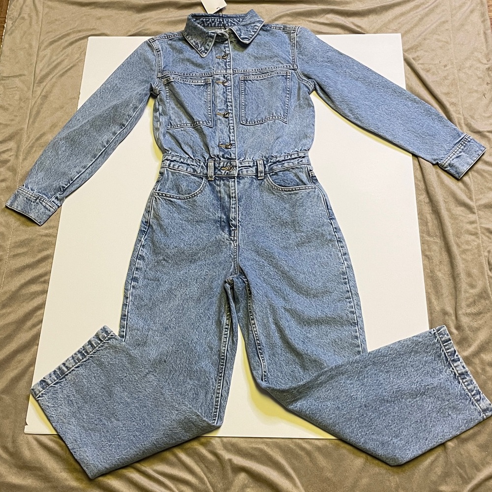 Zara Cropped Blue Denim Jumpsuit.  Small. NWT.
